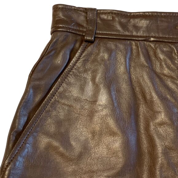 Vintage 80s Brown Leather Skirt Size 8 Zip Up Pockets Straight Lined Knee Length - Picture 5 of 9